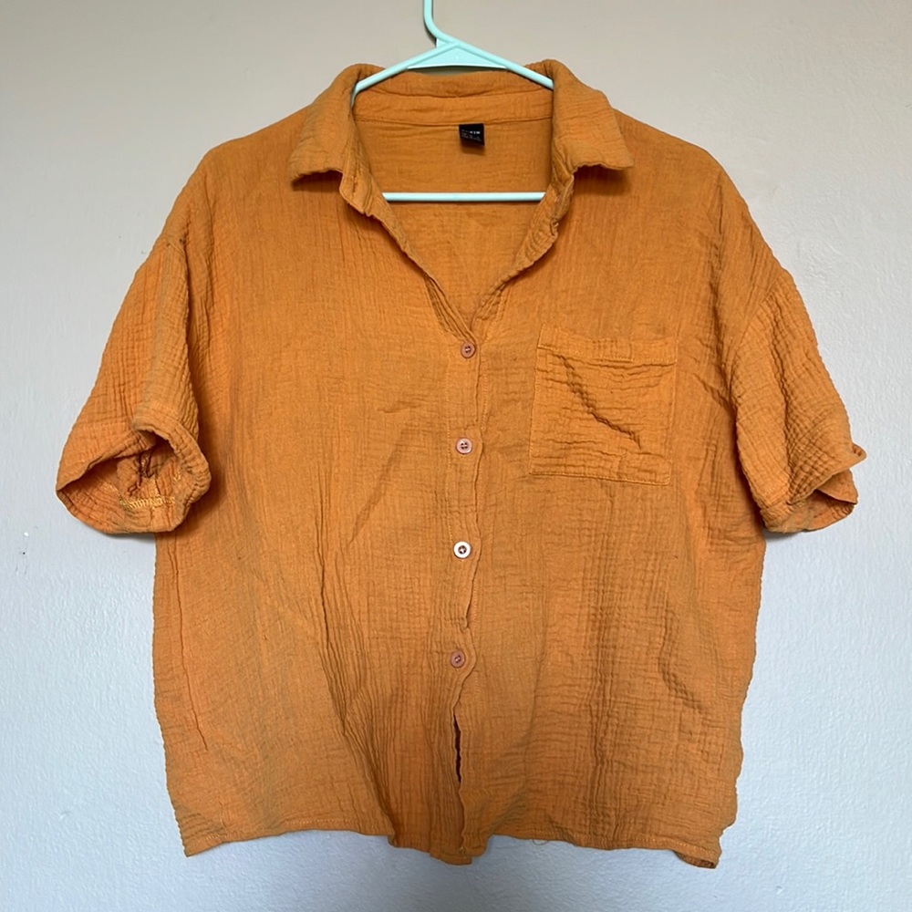 Shein orange button down tshirt